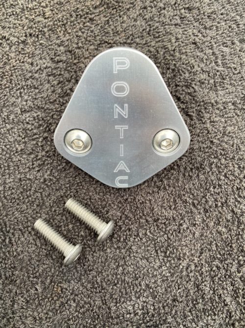 Pontiac block off plate with Pontiac words logo
