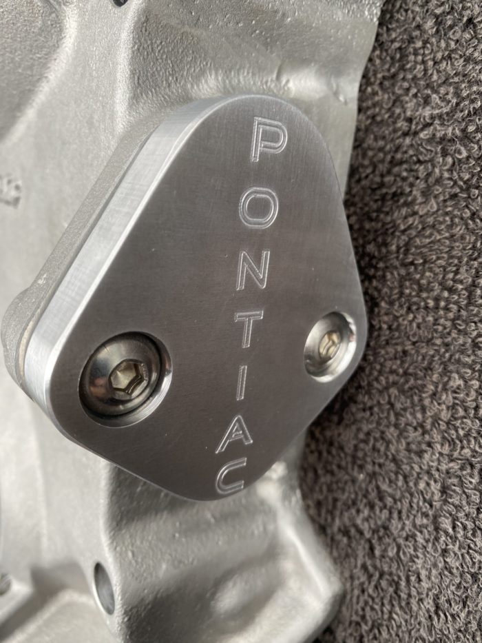 Pontiac words block off plate installed side view